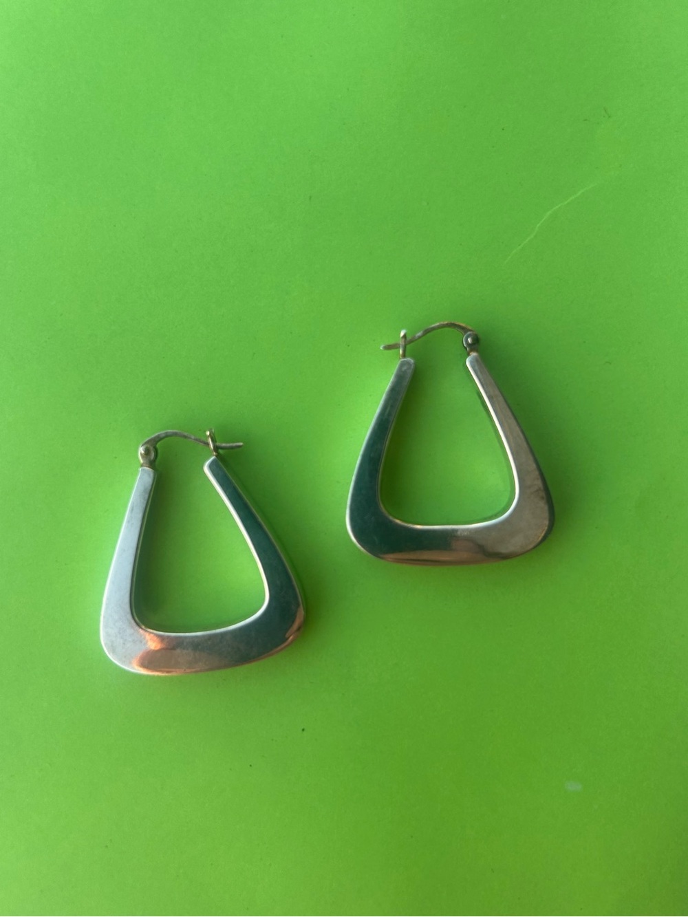 Vintage Sterling Silver Modernist Geometric Triangle Hoop Earrings
